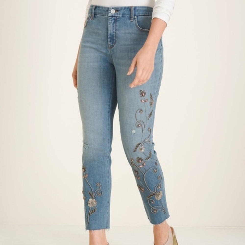 Chicos Jeans So Slimming Beaded Vines Girlfriend Ankle Jeans - Picture 2 of 10